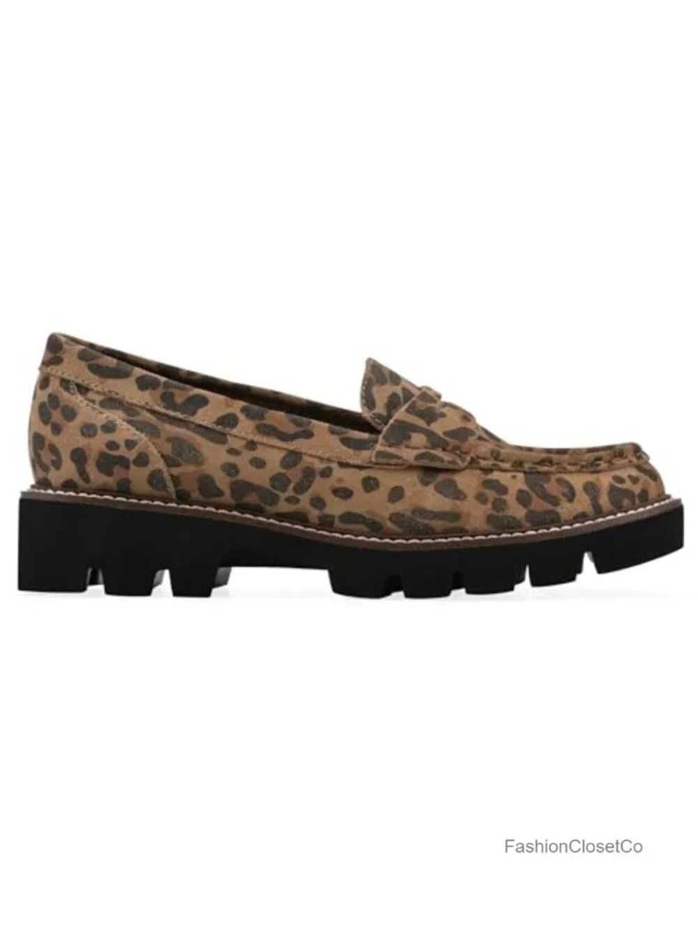 Women's Leather Penny Loafer Lug Sole Cushioned Insole Pull-On